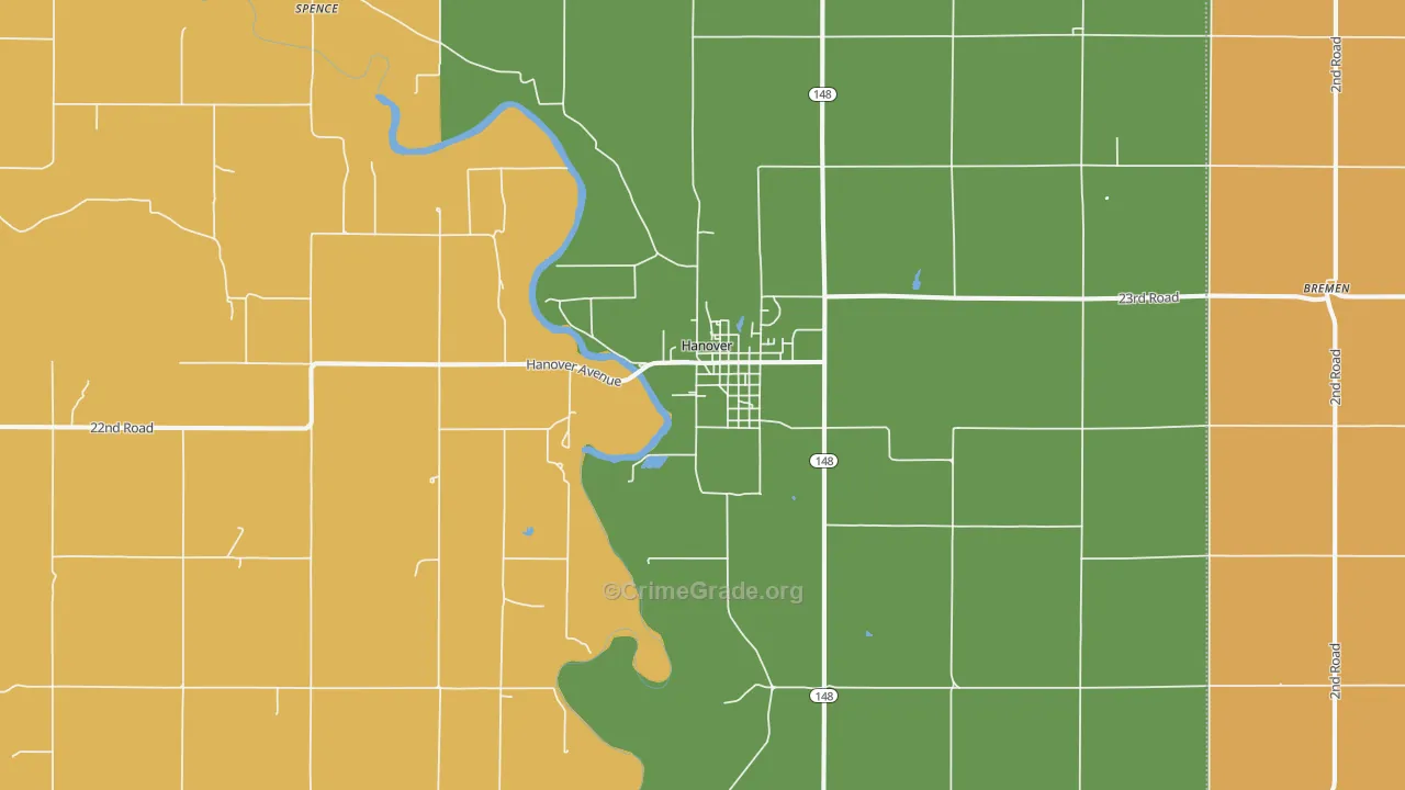 Hanover, KS Map of Burglary Rates