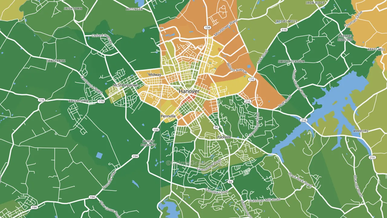Hanover, PA Map of Burglary Rates