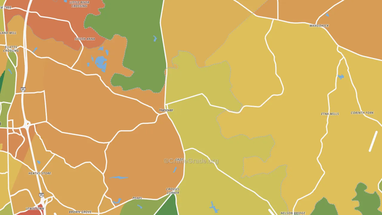 Hanover, VA Map of Burglary Rates