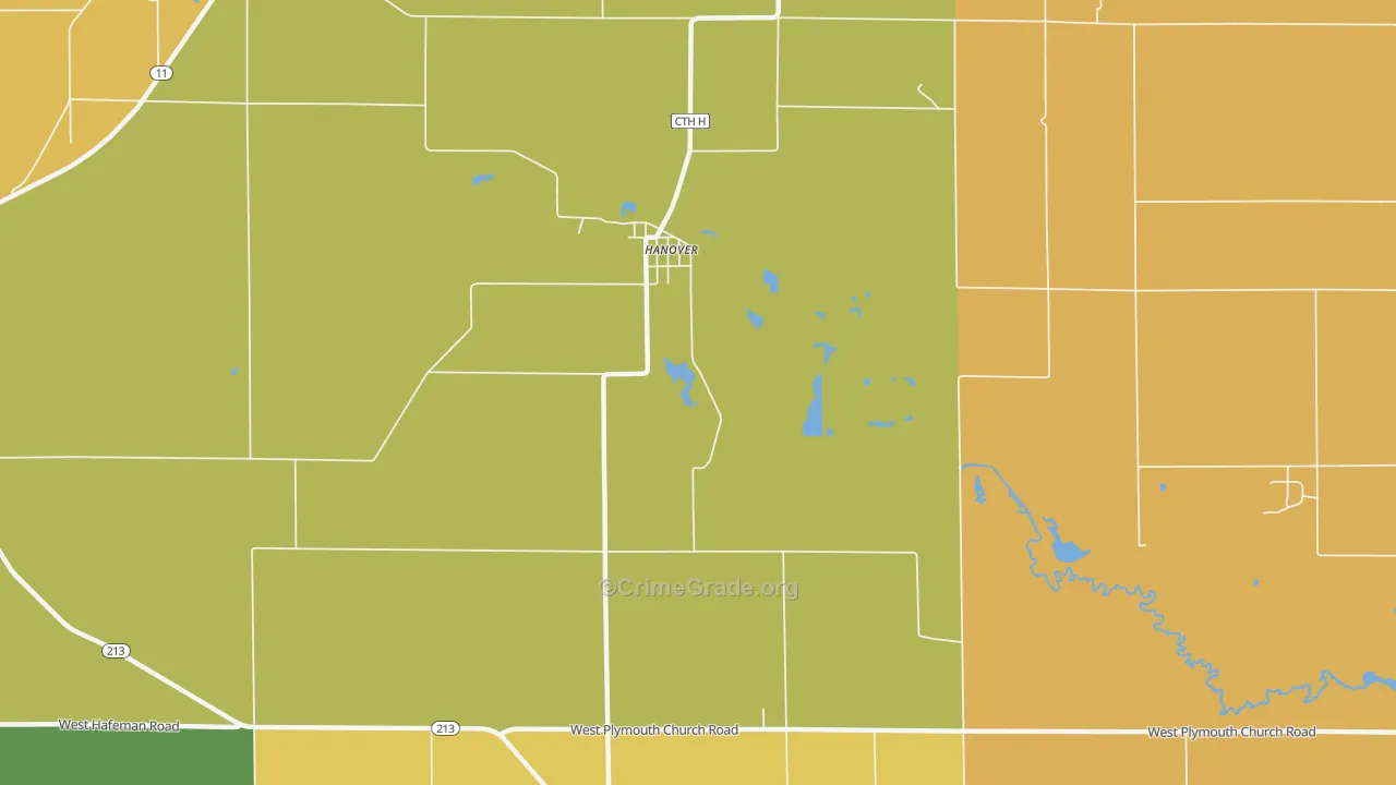 Hanover, WI Map of Burglary Rates