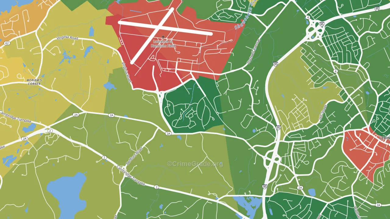 Hanscom Afb, MA Map of Burglary Rates