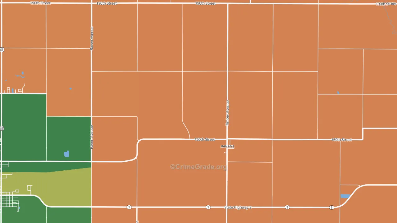 Hansell, IA Map of Burglary Rates