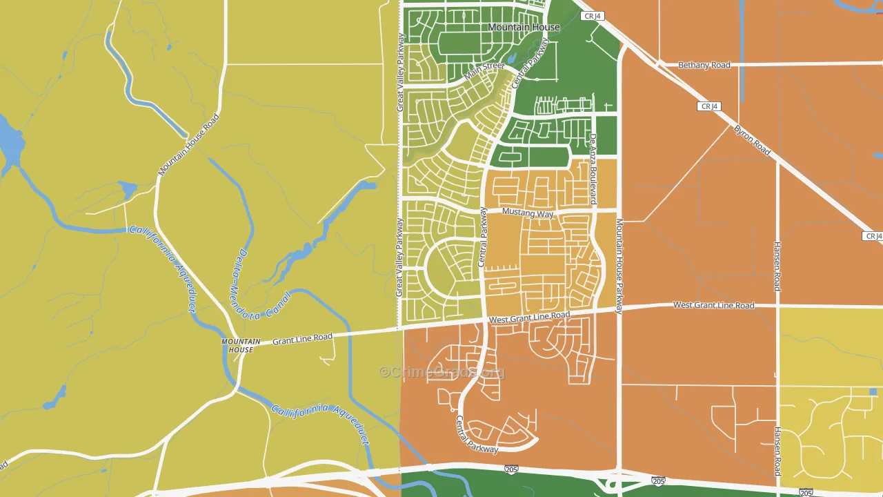Hansen, Mountain House, CA Map of Burglary Rates