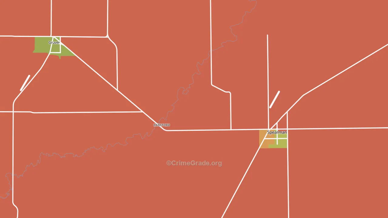 Hansford County, TX Map of Burglary Rates