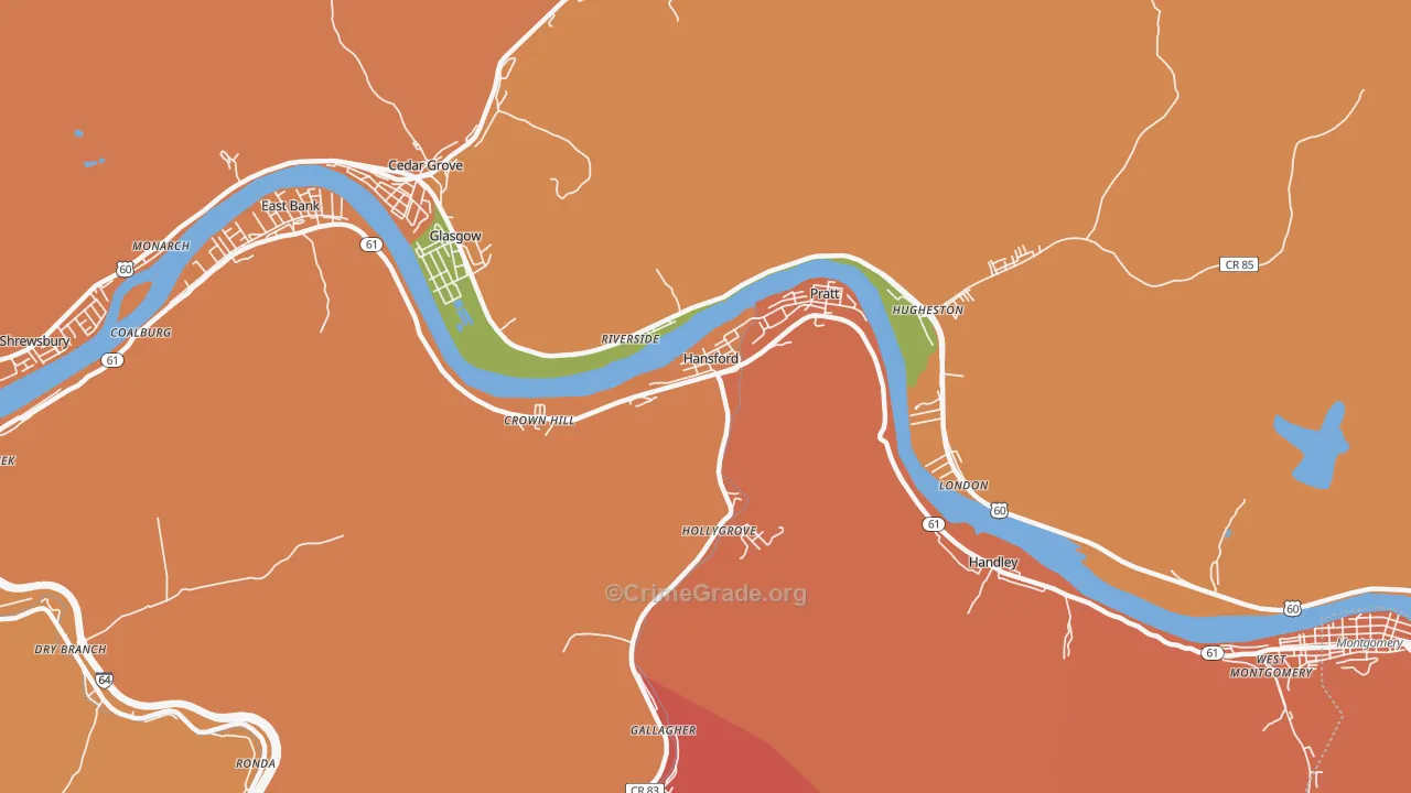 Hansford, WV Map of Burglary Rates