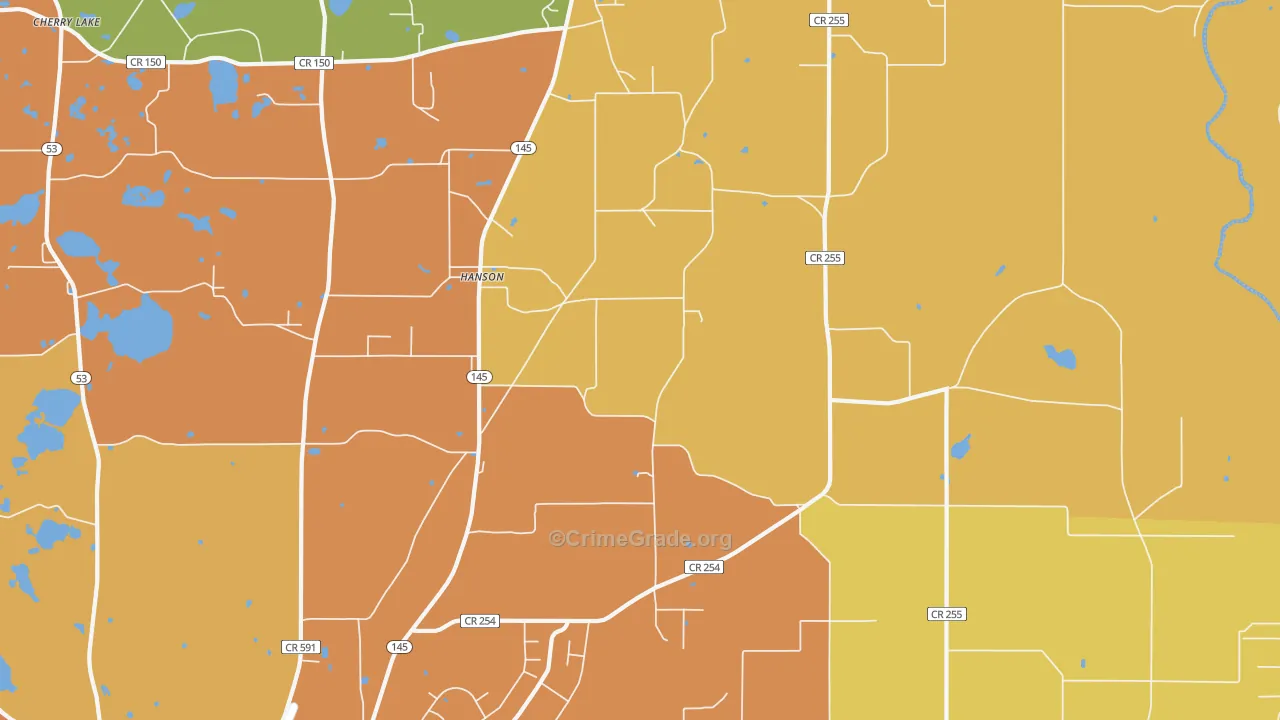 Hanson, FL Map of Burglary Rates