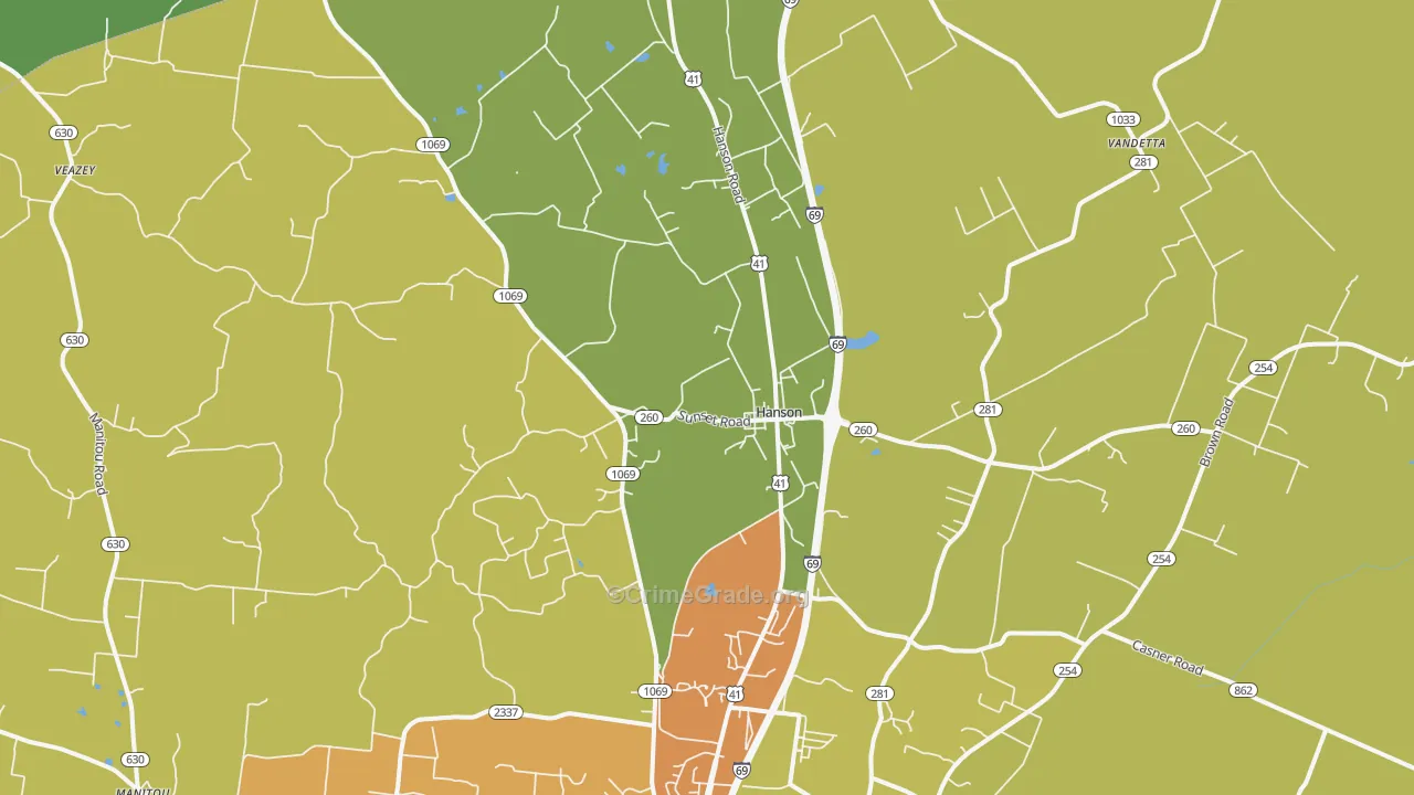 Hanson, KY Map of Burglary Rates