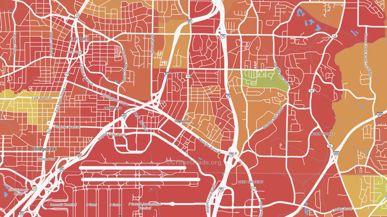 Hapeville, GA Map of Burglary Rates