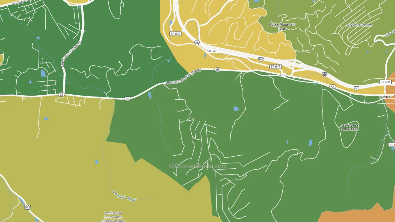 Happy Creek, VA Map of Burglary Rates