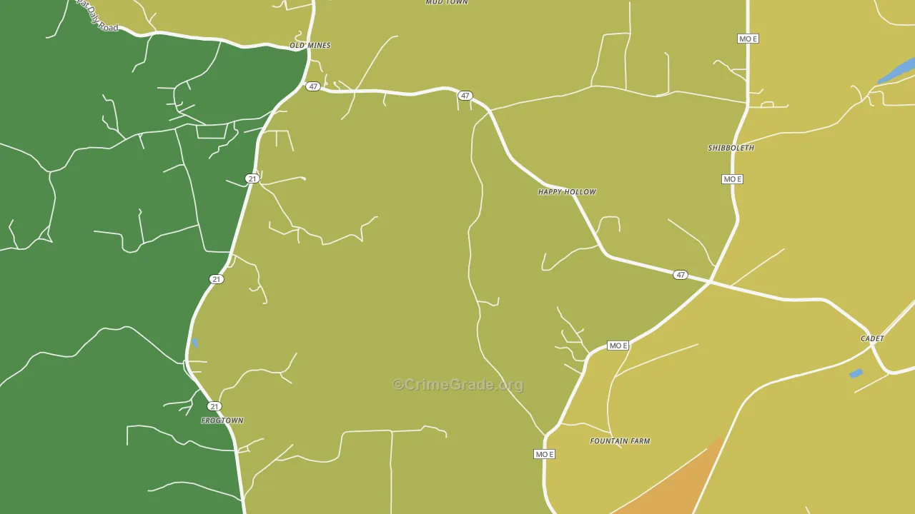 Happy Hollow, MO Map of Burglary Rates