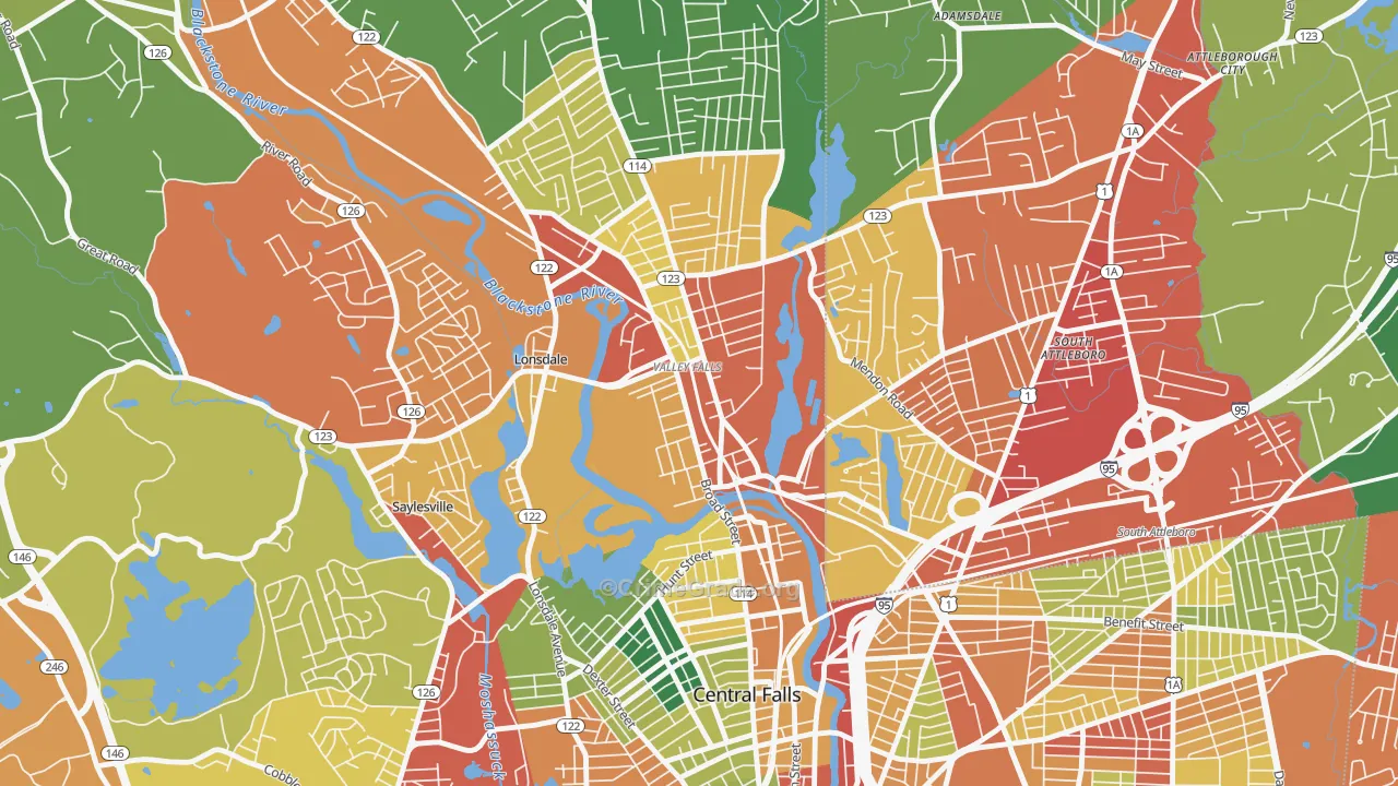 Happy Hollow, Valley Falls, RI Map of Burglary Rates