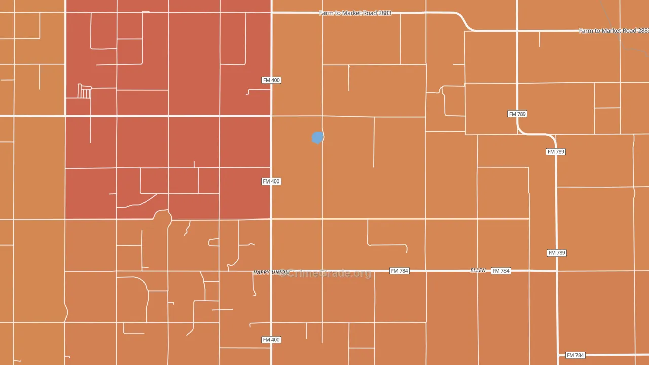 Happy Union, TX Map of Burglary Rates