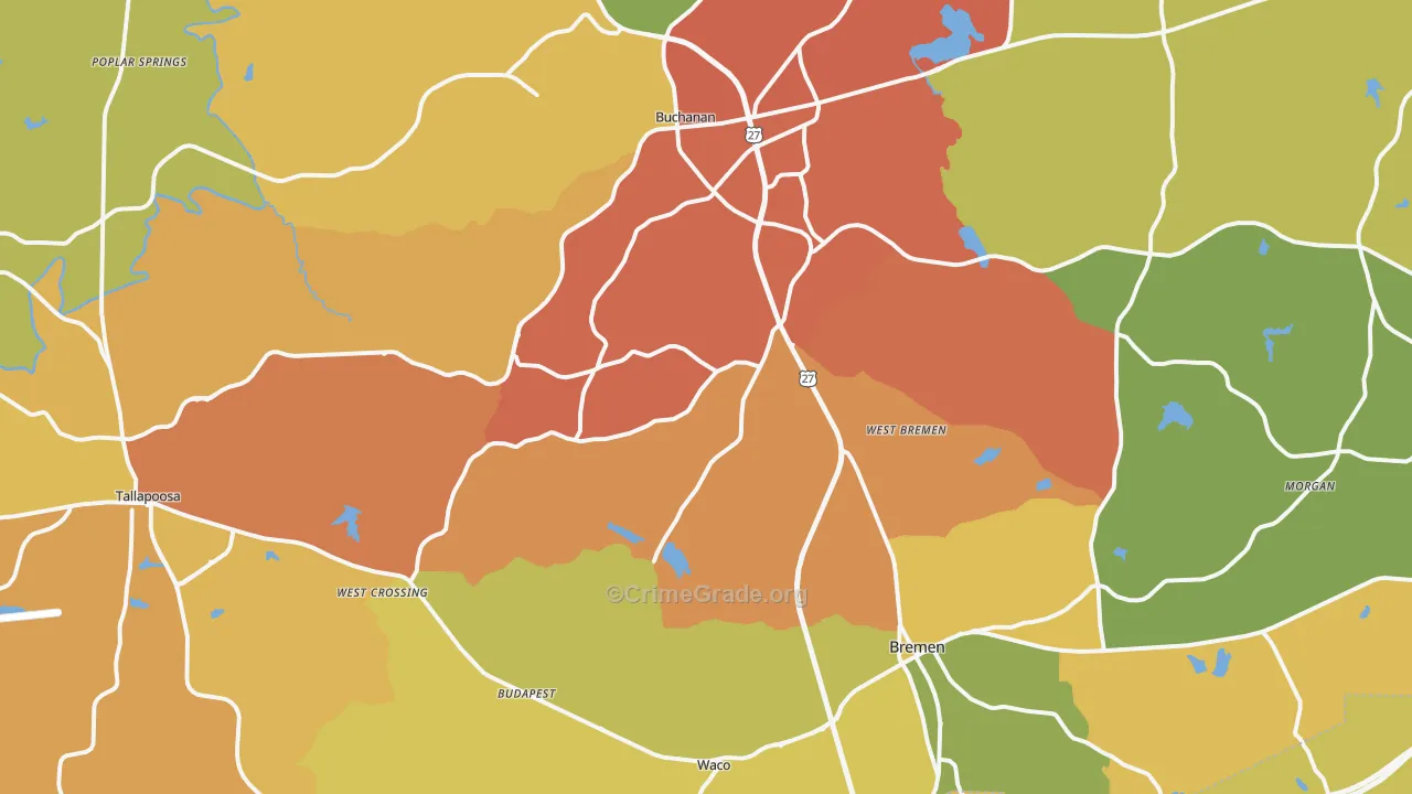 Haralson County, GA Map of Burglary Rates