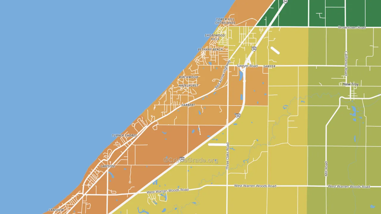 Harbert, MI Map of Burglary Rates