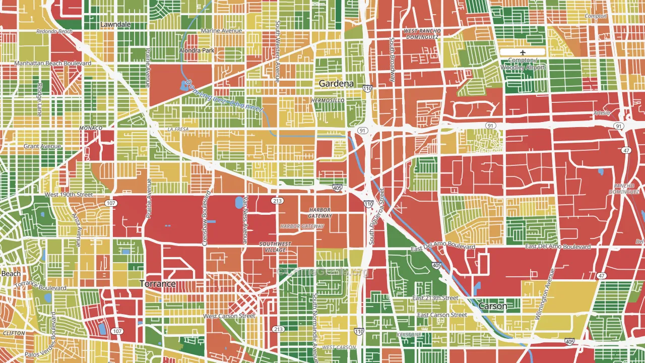 Harbor Gateway, Torrance, CA Map of Burglary Rates