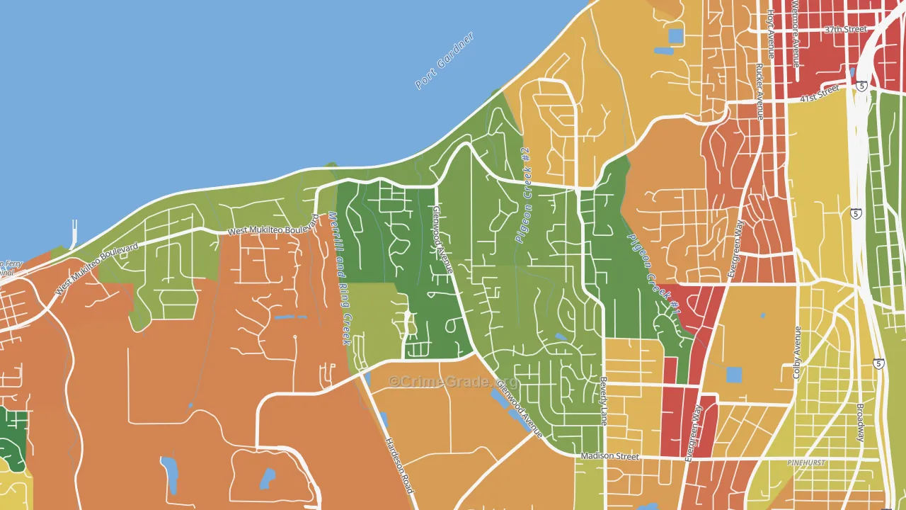 Harborview-Seahurst-Glenhaven, Everett, WA Map of Burglary Rates