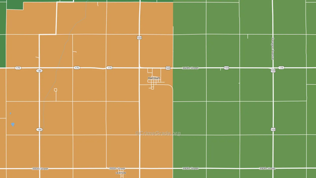 Harcourt, IA Map of Burglary Rates