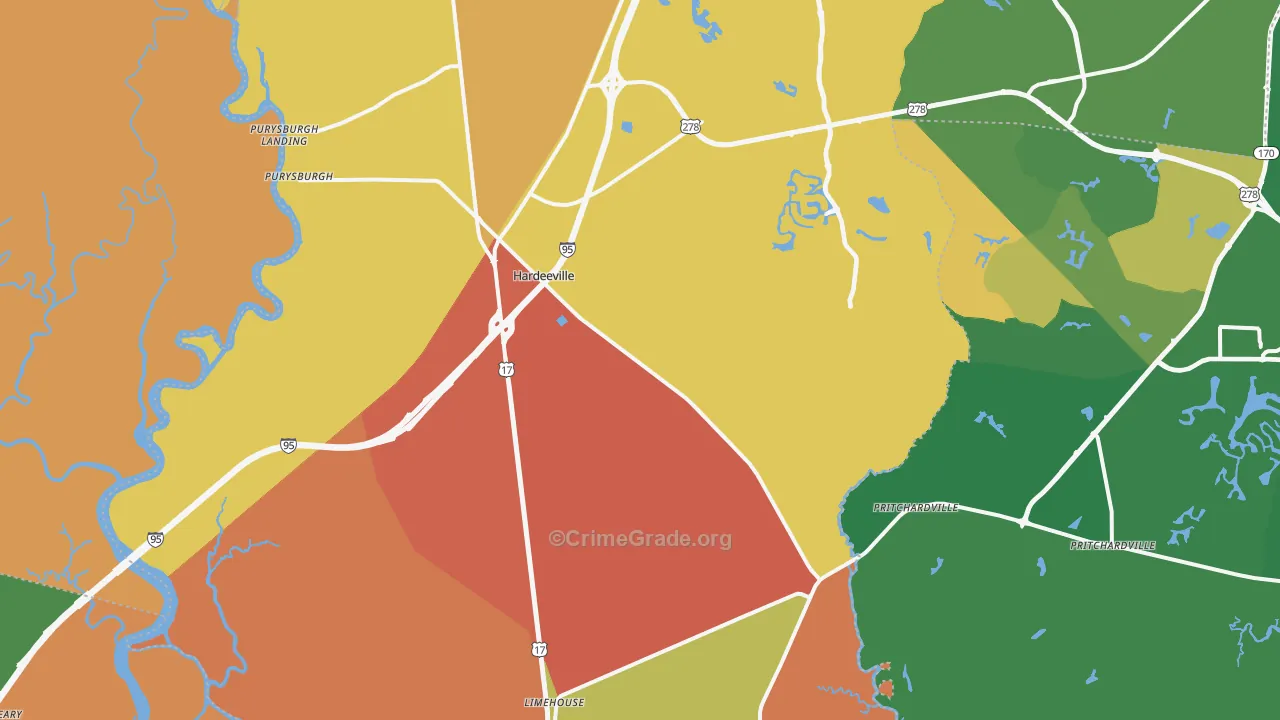 Hardeeville, SC Map of Burglary Rates