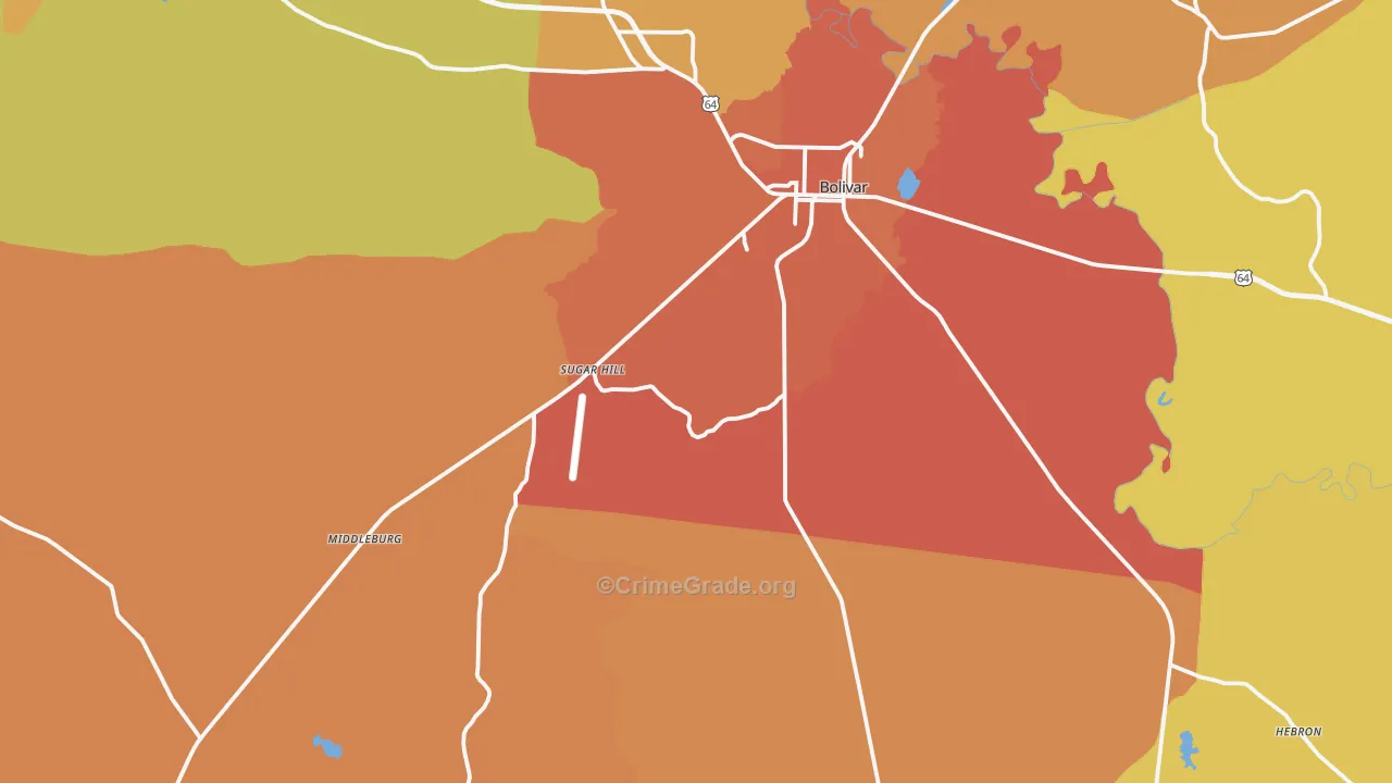 Hardeman County, TN Map of Burglary Rates