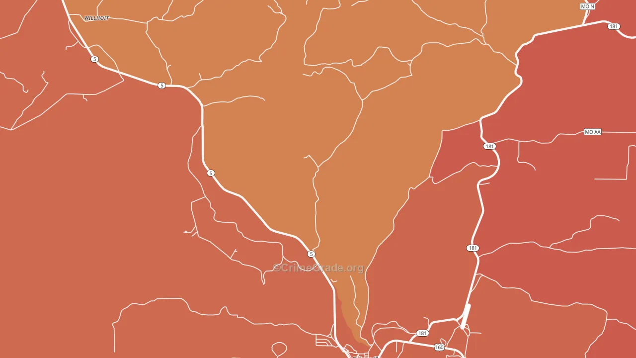 Hardenville, MO Map of Burglary Rates