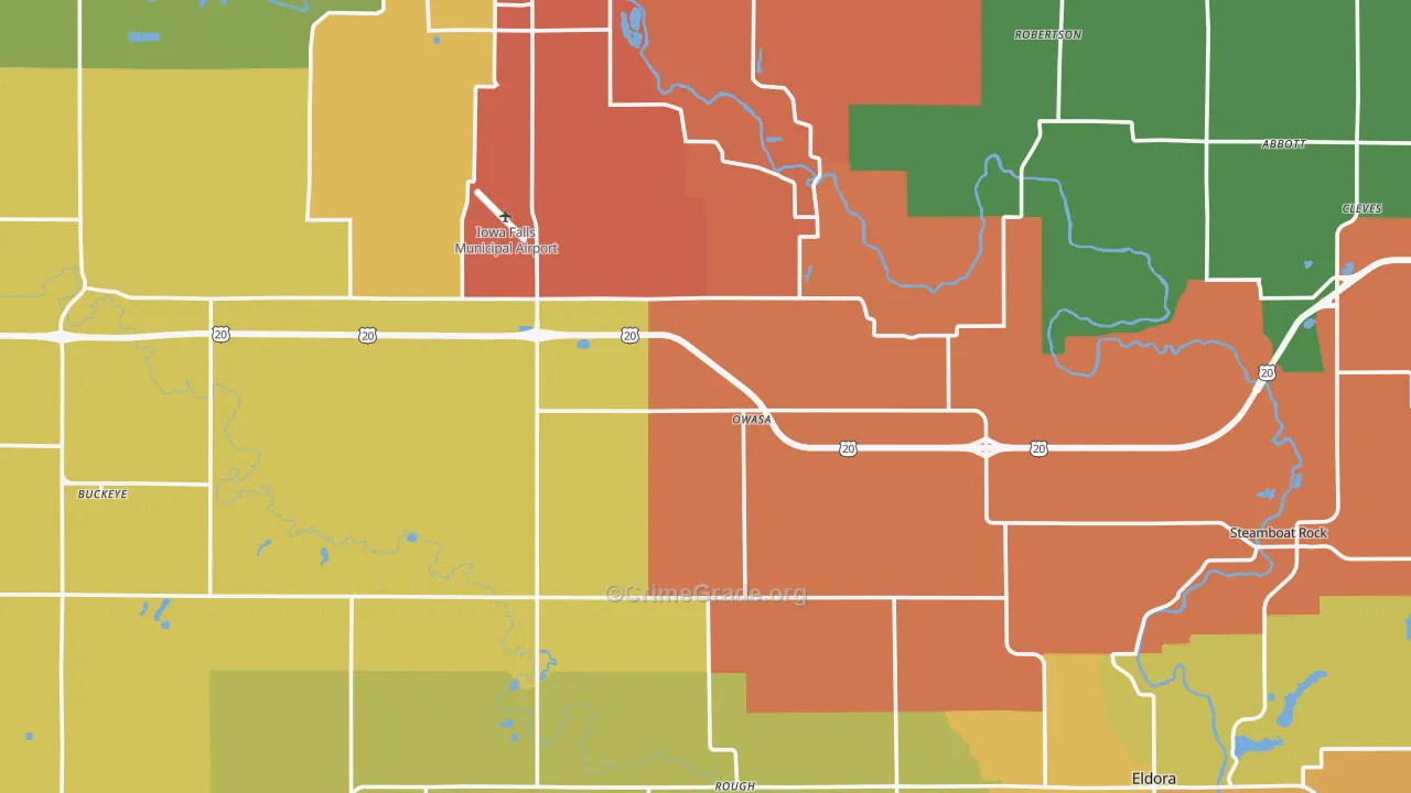 Hardin County, IA Map of Burglary Rates