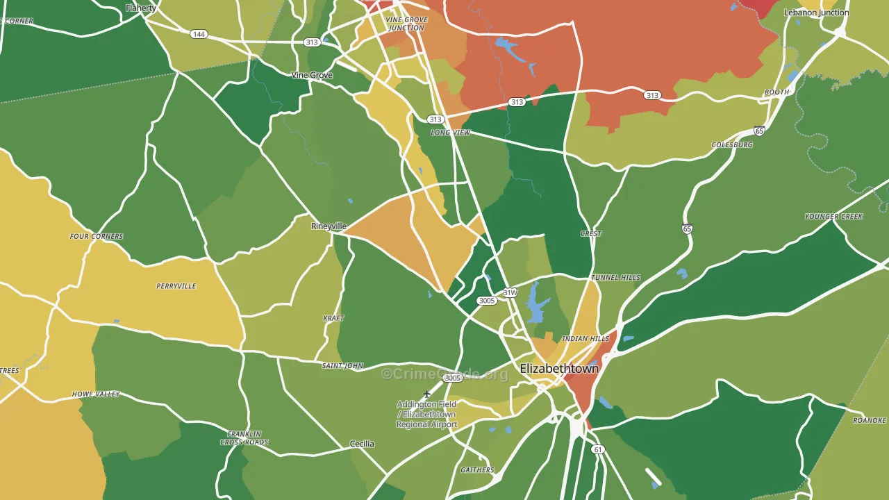 Hardin County, KY Map of Burglary Rates