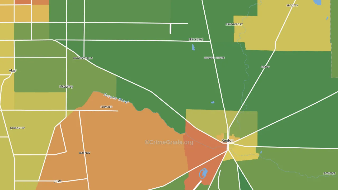 Hardin County, OH Map of Burglary Rates