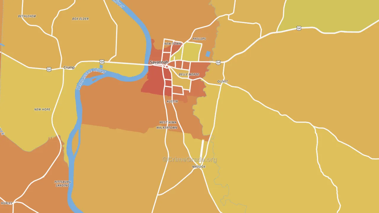 Hardin County, TN Map of Burglary Rates