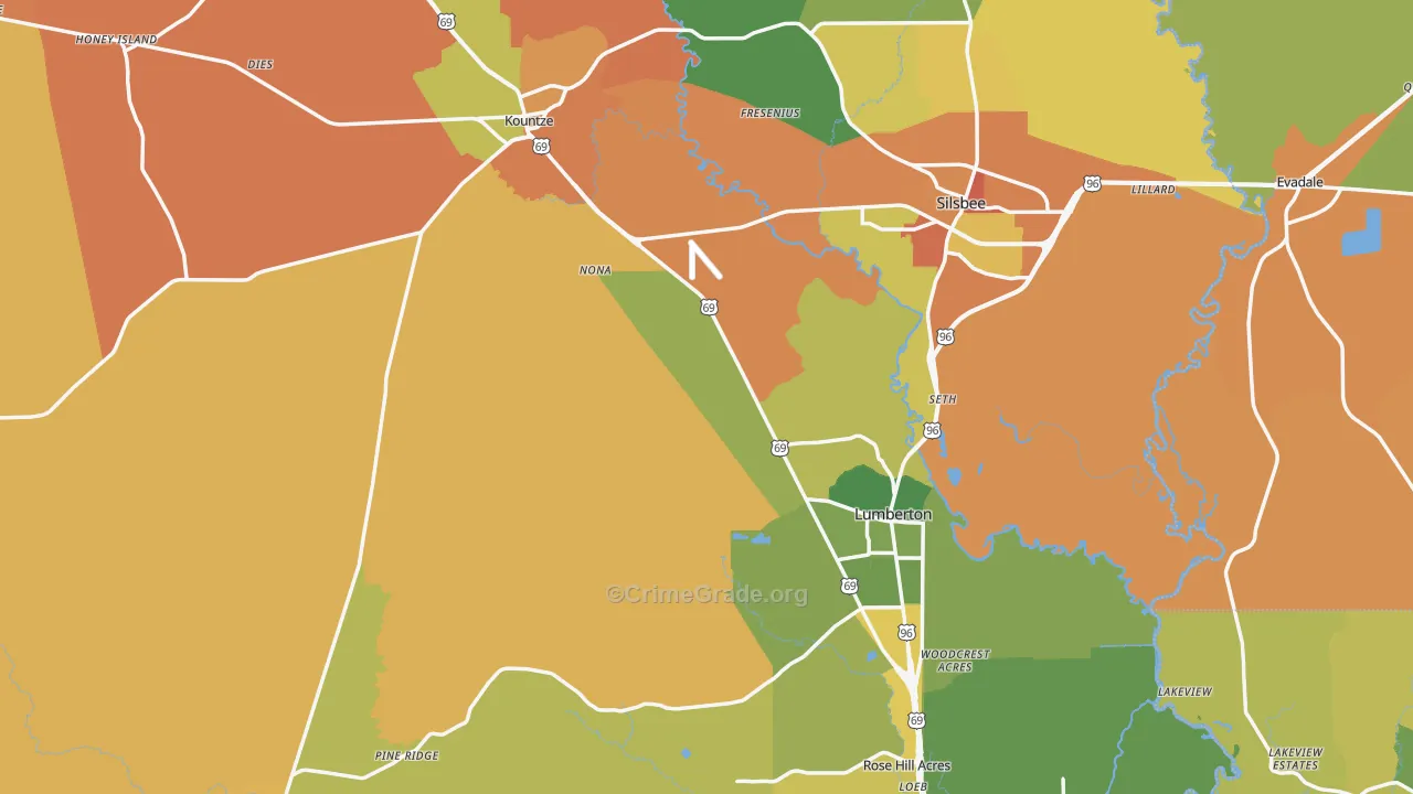 Hardin County, TX Map of Burglary Rates