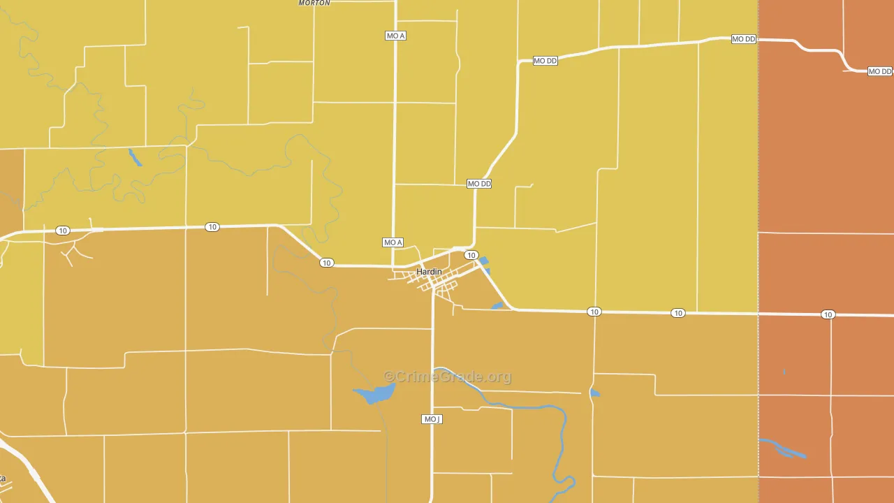 Hardin, MO Map of Burglary Rates