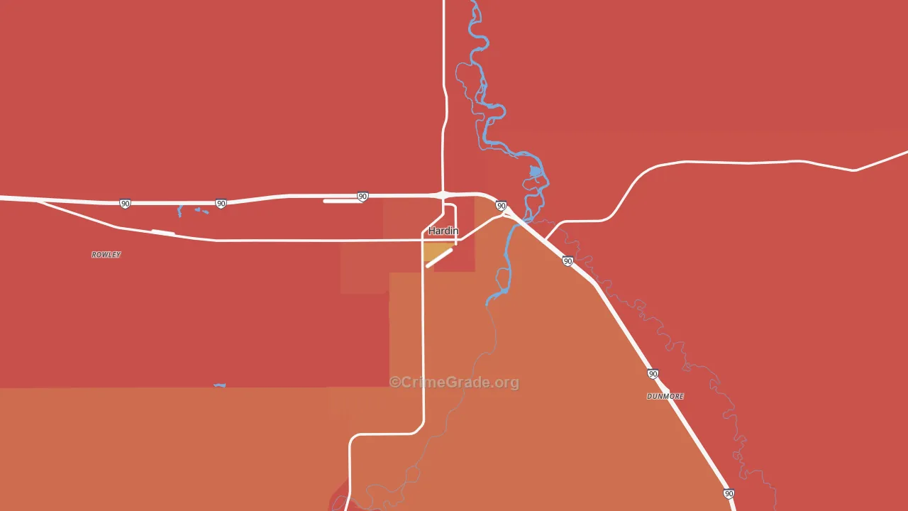 Hardin, MT Map of Burglary Rates