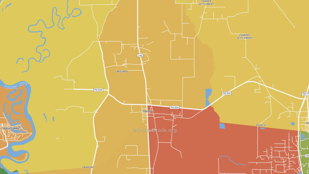 Hardin, TX Map of Burglary Rates