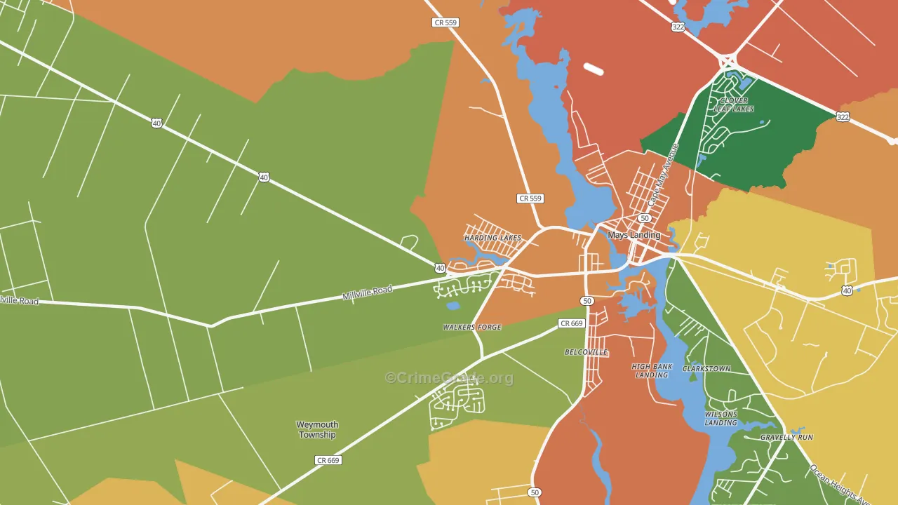 Harding Lakes, NJ Map of Burglary Rates