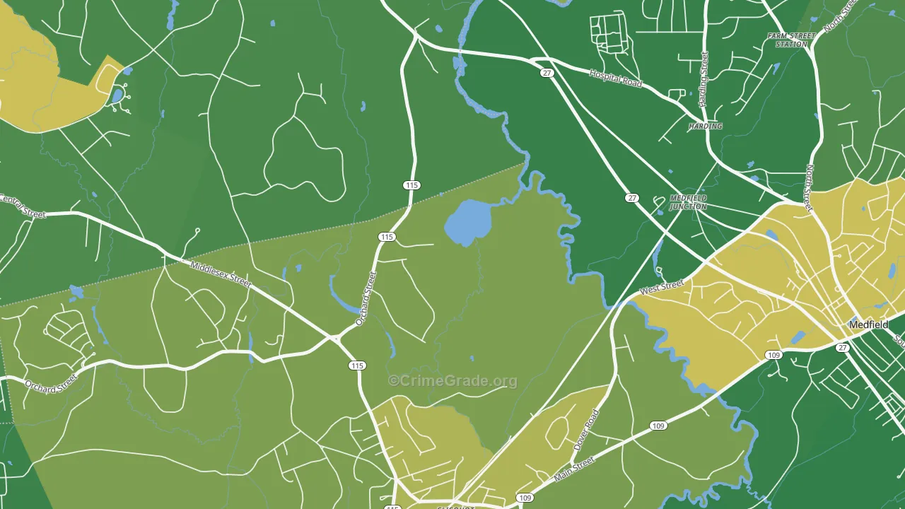 Harding, MA Map of Burglary Rates