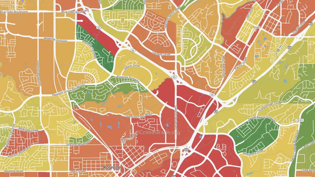 Harding, Roseville, CA Map of Burglary Rates