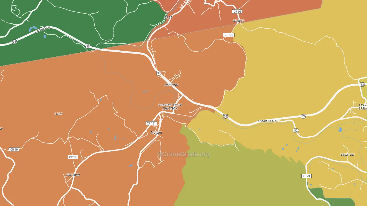 Harding, WV Map of Burglary Rates