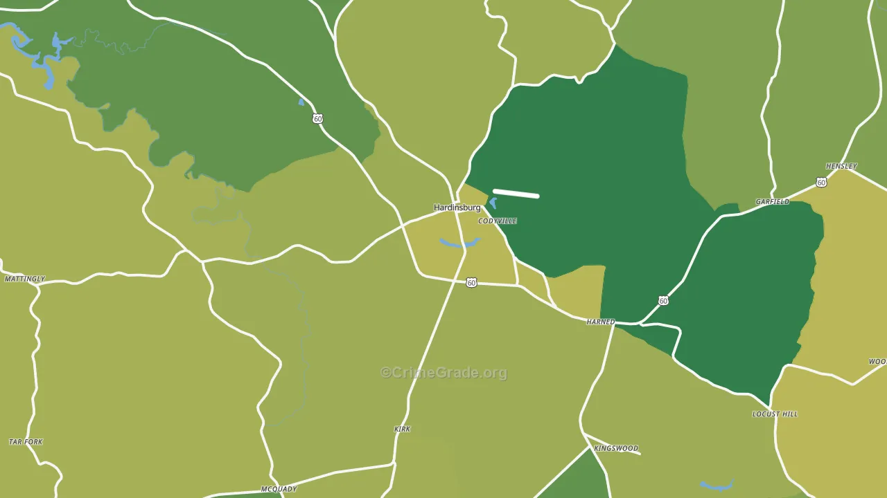 Hardinsburg, KY Map of Burglary Rates