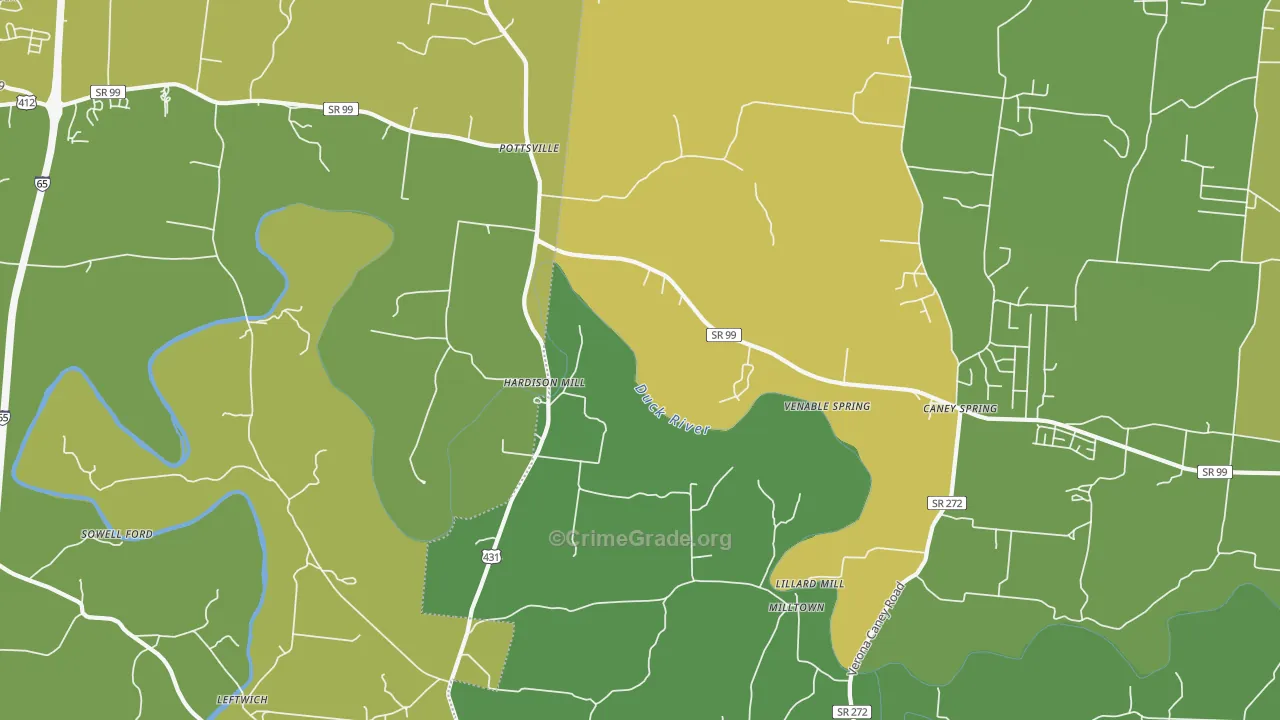 Hardison Mill, TN Map of Burglary Rates