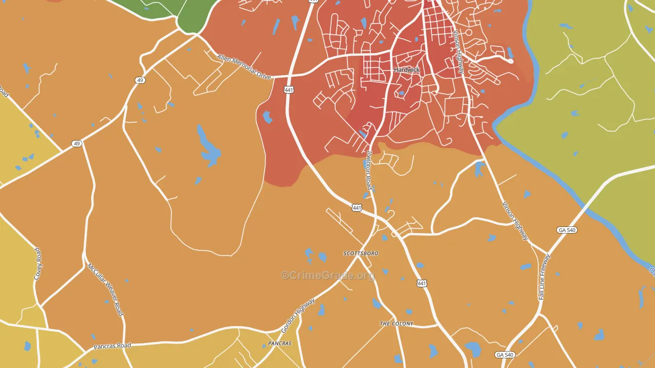 Hardwick, GA Map of Burglary Rates