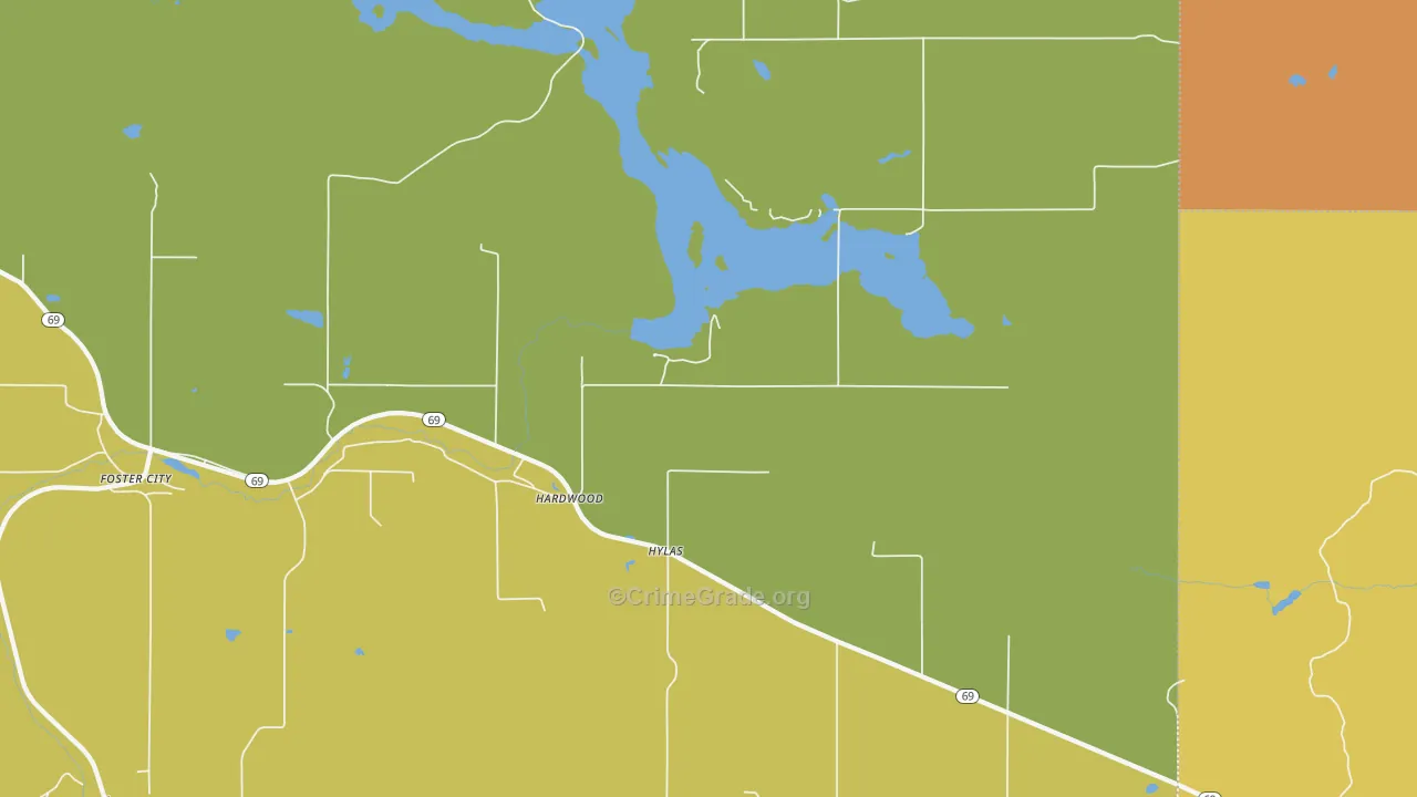 Hardwood, MI Map of Burglary Rates