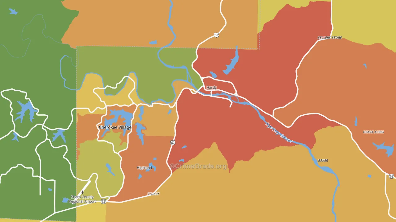 Hardy, AR Map of Burglary Rates