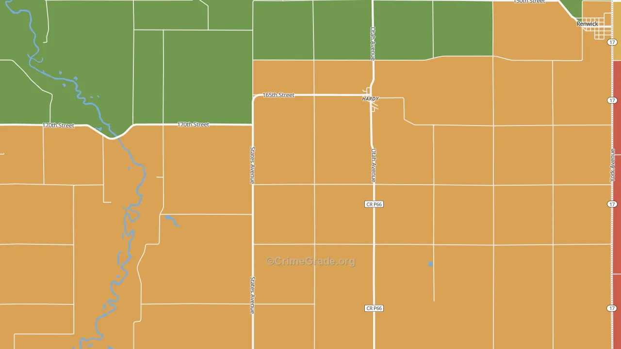 Hardy, IA Map of Burglary Rates