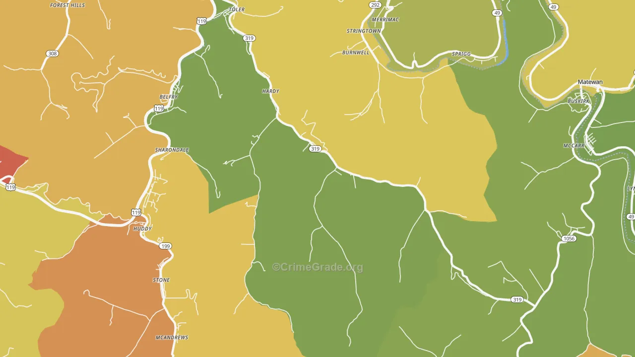Hardy, KY Map of Burglary Rates