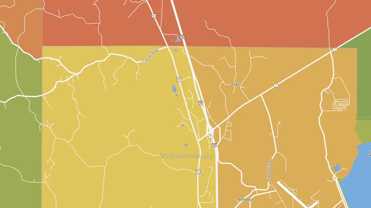 Hardy, MS Map of Burglary Rates