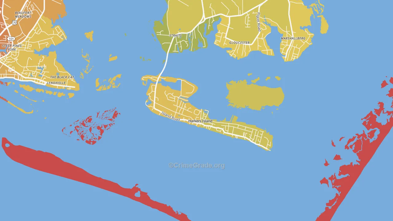 Harkers Island, NC Map of Burglary Rates