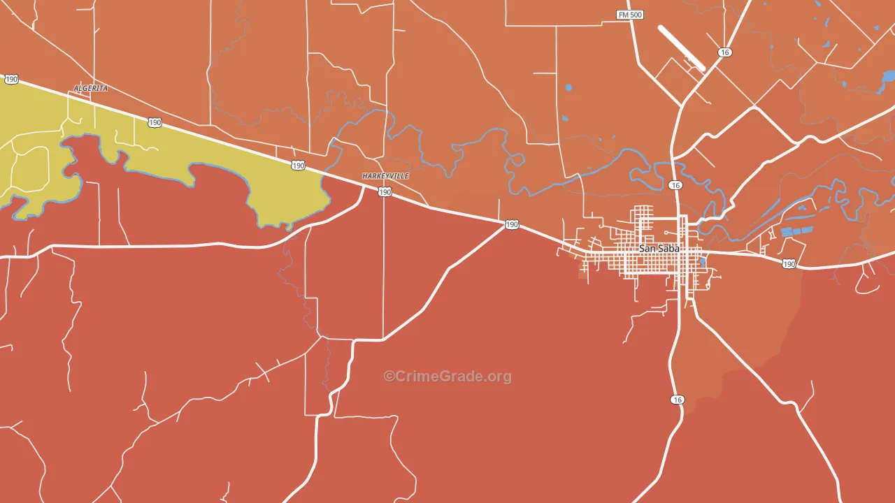 Harkeyville, TX Map of Burglary Rates