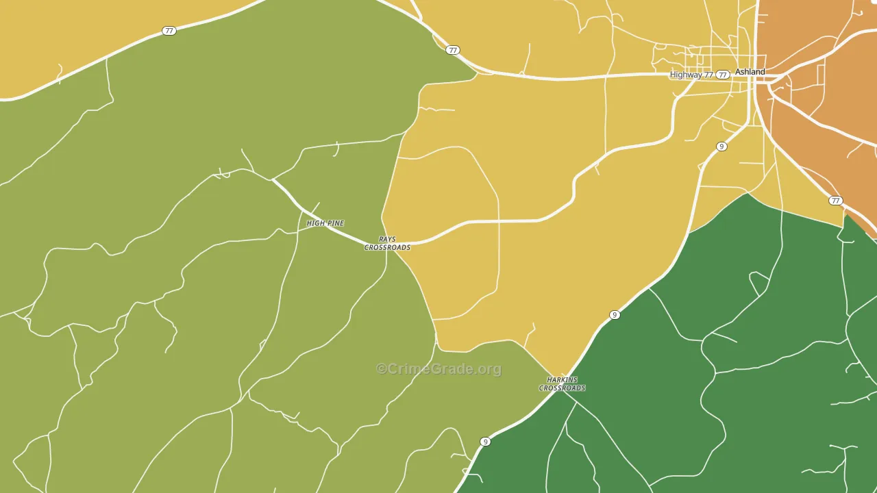 Harkins Crossroads, AL Map of Burglary Rates