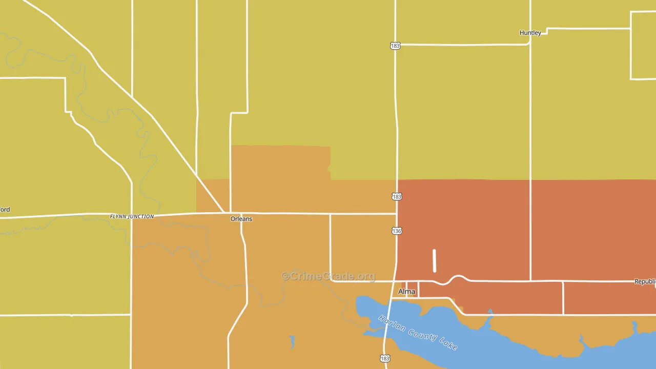 Harlan County, NE Map of Burglary Rates