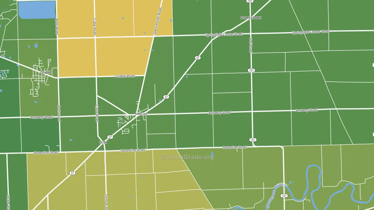 Harlan, IN Map of Burglary Rates