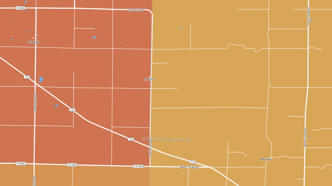 Harlan, MI Map of Burglary Rates